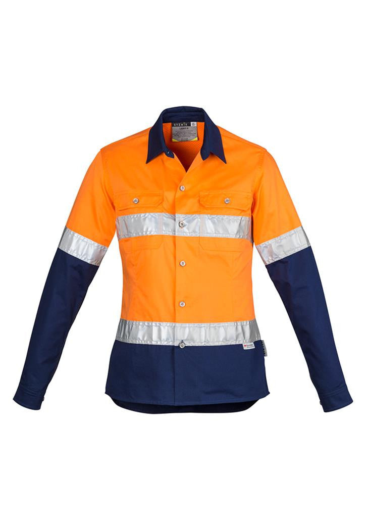 Syzmik-Syzmik Womens Day/night Industrial Shirt - Hooped-Orange/Navy / 8-Uniform Wholesalers - 2