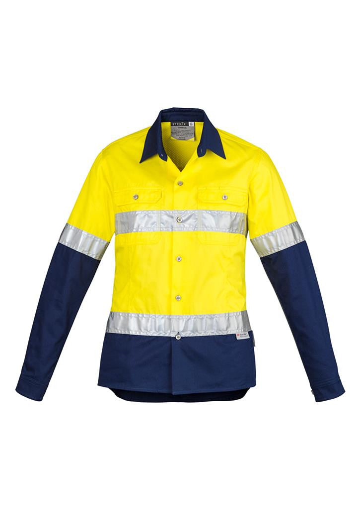 Syzmik-Syzmik Womens Day/night Industrial Shirt - Hooped-Yellow/Navy / 8-Uniform Wholesalers - 3